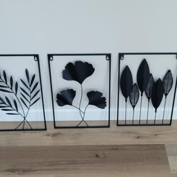 New 3pcs Black Wall Decor Metal Wall Art Modern Minimalist Metal Leaf Wall Decor - Picture 2 of 8